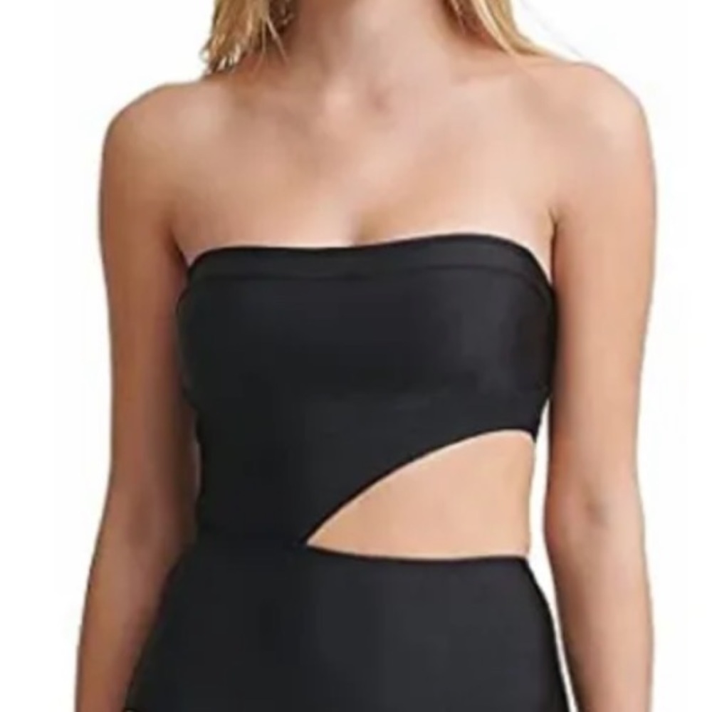 DKNY Women's Black Stretch Lined Cutout Bandeau One Piece Swimsuit - Picture 3 of 7